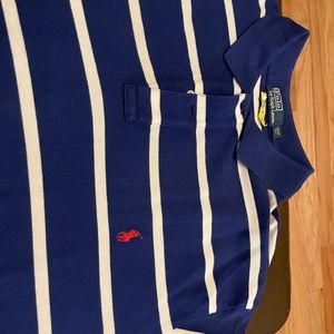 Mens Polo knit shirt. 3XLT Navy with white stripes.